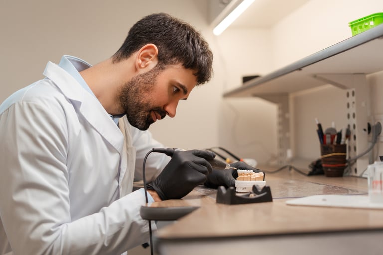 Técnico dental trabajando en laboratorio propio
